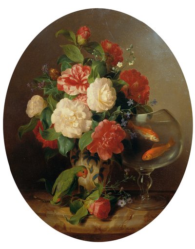Blumenstück mit Goldfischglas von Josef Lauer
