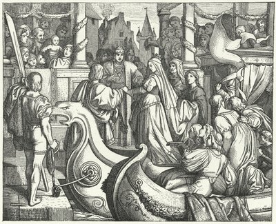 Der Heilige Römische Kaiser Friedrich II. begrüßt seine Braut Isabella von England von Josef Mathias (after) Trenkwald