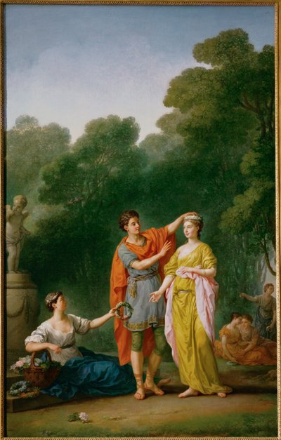 Ein Liebhaber krönt seine Geliebte mit einem Blumenkranz von Joseph-Marie the Elder Vien
