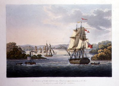 Der Hafen von Port Cornwallis. Insel Great Andaman, mit der Flotte auf dem Weg nach Rangoon, gestochen von G. Hunt, veröffentlicht von Kingsbury & Co., London von Joseph (after) Moore
