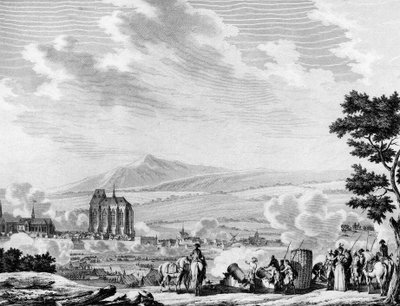 Ankunft der konterrevolutionären Kräfte der österreichischen Armee: Bombardierung der Stadt Lille (25. September) von Joseph (after) Swebach Desfontaines