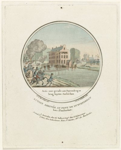 Angriff bei der Duivendrechtse Brücke, 1787. Französische Platten der preußischen Angriffe bei Amsterdam im Jahr 1787 (Serientitel) von Joseph Alexandre Le Campion