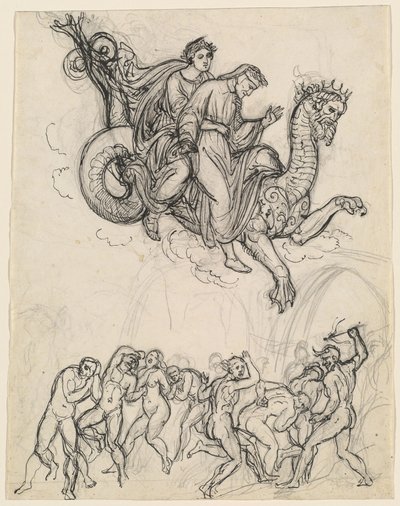 Dante und Virgil reiten auf dem Rücken von Geryon von Joseph Anton Koch