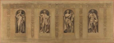 Skizze für die Kirche Saint-Paul-Saint-Louis: Robert der Fromme. Chlodwig. Ludwig der Heilige. Karl der Große, zwischen 1873 und 1875 von Joseph Blanc