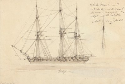 Seitenansicht einer einzelnen Korvette und Spitze eines einzelnen Mastes, Hotspur von Joseph Cartwright