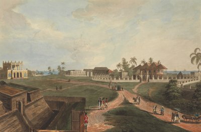 Regierungshaus und Ratshaus, Fort Marlborough, Benkulen, Sumatra, 1799 von Joseph Constantine Stadler