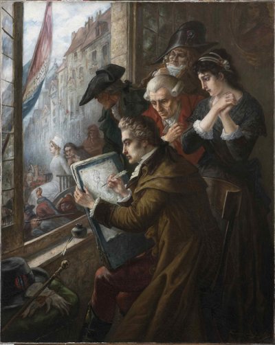 Jacques-Louis David zeichnet Marie-Antoinette auf dem Weg zu ihrer Hinrichtung, 1793, 1900 von Joseph Emanuel Van Den Bussche