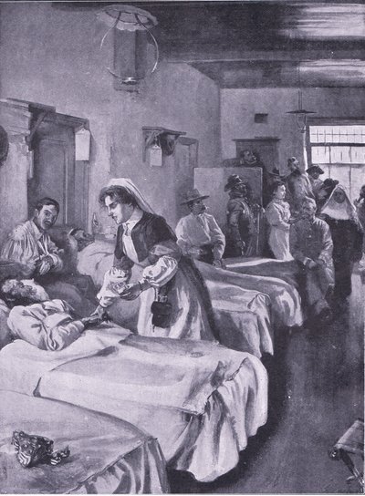 Burenkriegsgefangene im Palasthospital in Simonstown, Illustration aus After Pretoria: The Guerilla War, 1902 von Joseph Finnemore