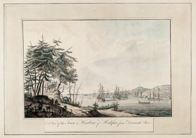 Ein Blick auf die Stadt und den Hafen von Halifax, vom Dartmouth-Ufer, um 1777 von Joseph Frederick Wallet DesBarres
