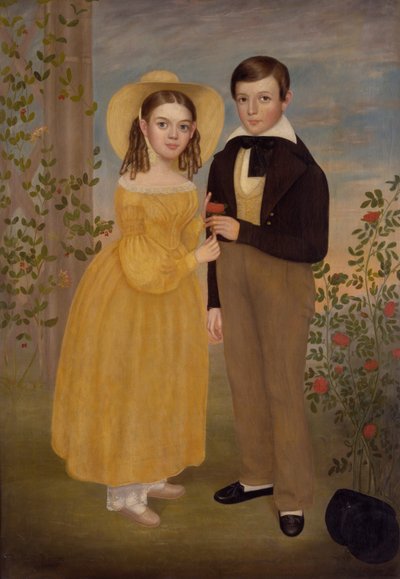 Ein Junge und ein Mädchen in einem Garten von Joseph Goodhue Chandler