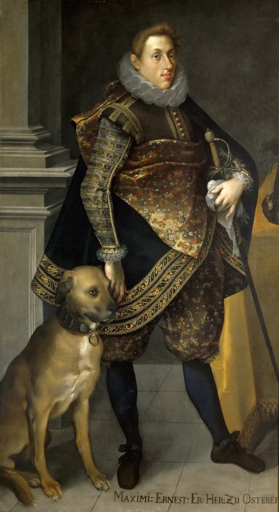 Erzherzog Maximilian Ernst von Österreich mit Jagdhund, 1604 von Joseph Heintz the Elder