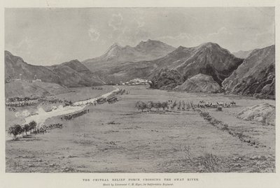 Die Chitral-Entsatztruppe überquert den Swat-Fluss von Joseph Holland Tringham