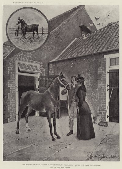 Die Prinzessin von Wales und ihr Lieblingsjährling Alexandra auf der Gestütsfarm, Sandringham von Joseph Holland Tringham