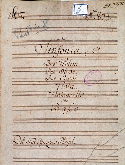 Erste Seite der Partitur der Symphonie in C von Pleyel von Joseph Ignace Pleyel