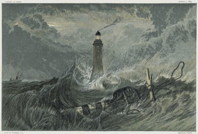 Eddystone-Leuchtturm, gebaut auf dem Eddystone-Felsen von dem englischen Bauingenieur John Smeaton von 1757-1759. Chromolithographie nach einem Gemälde von JMW Turner von Joseph Mallord William Turner