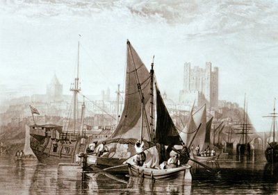 Thames-Barke mit Heu, ein Gefängnisschiff und andere Schiffe in Rochester, am Fluss Medway von Joseph Mallord William Turner