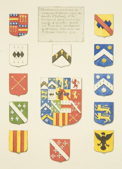 Wappen auf Miss Newtons Monument in der St. Peters Kirche von Joseph Manning