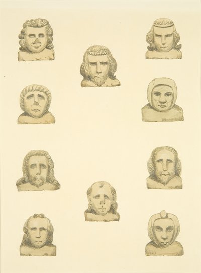 Zehn Köpfe im Fries um die Nordvorhalle von St. Mary Redcliffe von Joseph Manning