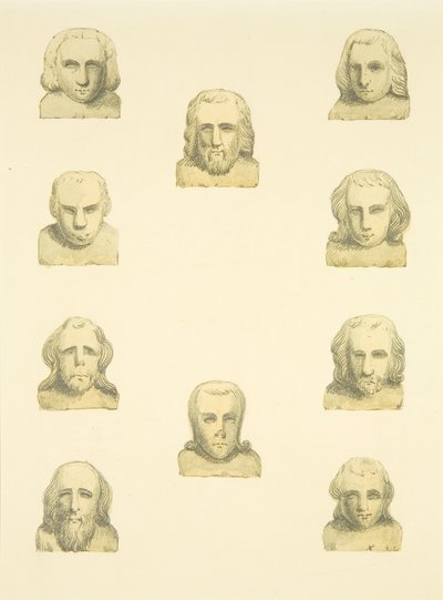 Zehn Köpfe im Fries um die Nordvorhalle von St. Mary Redcliffe von Joseph Manning