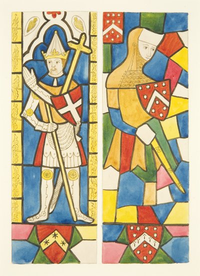 Zwei Figuren in den Buntglasfenstern des Chors in der Kathedrale von Bristol von Joseph Manning