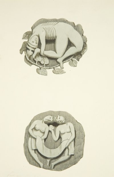 Zwei Gewölbesteine an der Decke beim Betreten der Nordtür der Kathedrale von Bristol von Joseph Manning