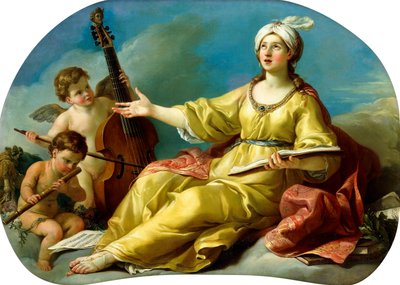 Eine Personifikation der Musik, singend mit Putti, die eine Viola und eine Flöte spielen, 1758 von Joseph Marie Vien