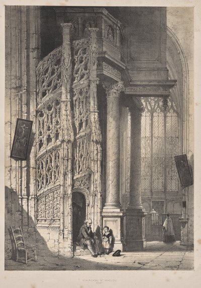Architektur des Mittelalters: Treppe, St. Maclou, Rouen von Joseph Nash
