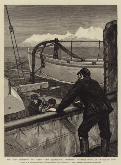 Die Arktische Expedition, die Alert nahe Holsteinborg, Grönland, Heckschneider oder Eisboot auf Kufen von Joseph Nash