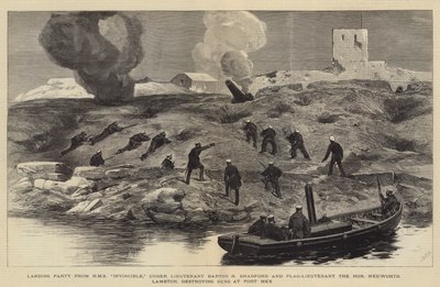 Die Bombardierung von Alexandria, Landungstrupp von HMS Invincible, unter Leutnant Barton R. Bradford und Flaggleutnant der Ehrenwerte Hedworth Lambton zerstören Kanonen bei Fort Mex von Joseph Nash