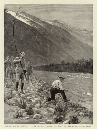 Der Besuch des deutschen Kaisers in Norwegen, sein erster Lachs im Oldenfluss von Joseph Nash