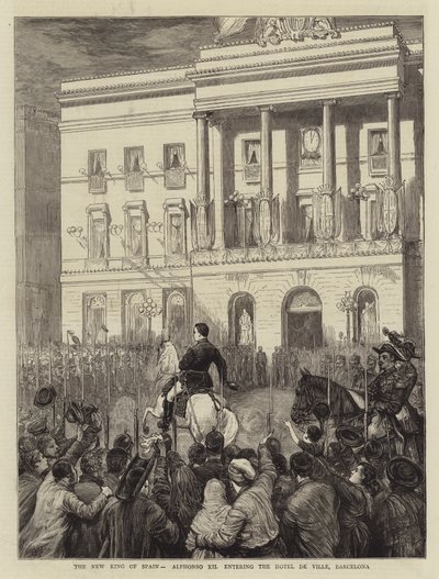 Der neue König von Spanien, Alphonso XII, betritt das Rathaus, Barcelona von Joseph Nash