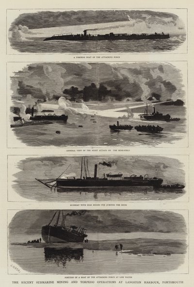 Die jüngsten U-Boot-Minen- und Torpedooperationen im Langston Harbour, Portsmouth von Joseph Nash