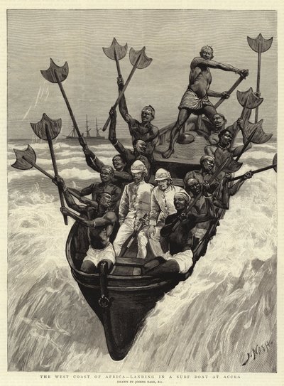 Die Westküste Afrikas, Landung in einem Brandungsboot bei Accra von Joseph Nash
