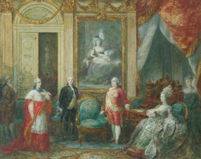Ludwig XVI. und seine Frau Marie Antoinette empfangen einen Kardinal von Joseph Navlet