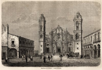 Die Kathedrale von Havanna, Kuba, Zeichnung von Navlet zur Illustration der Reise zur Insel Kuba im Jahr 1859 von Richard Dana (1815-1882). Gravur in „Le tour du monde, nouveau journal des voyages“ Paris von Joseph Navlet