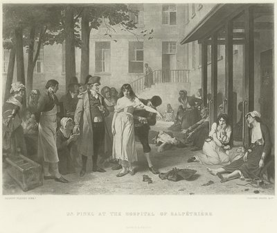 Dr. Pinel im Krankenhaus von Salpêtrière (Gravur) von Joseph Nicolas Robert Fleury