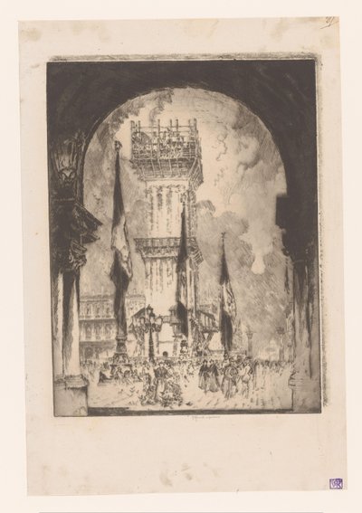 Campanile von Venedig im Gerüst von Joseph Pennell (signed by artist)