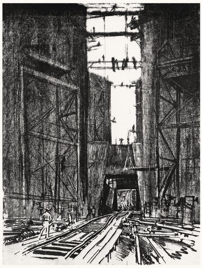 Am Boden der Gatun-Schleuse, Platte IV aus Der Panamakanal von Joseph Pennell, 1912 von Joseph Pennell
