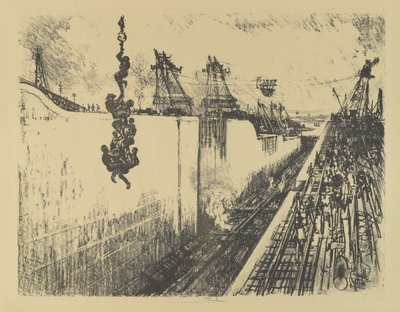 Abendessen, Gatun-Schleuse, 1912 von Joseph Pennell