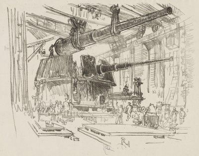 Englische Kriegsarbeit: Geschütze in Türmen montieren von Joseph Pennell