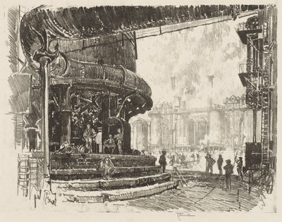 Englische Kriegsarbeit: Herstellung von Roheisen, Basis der Hochöfen von Joseph Pennell