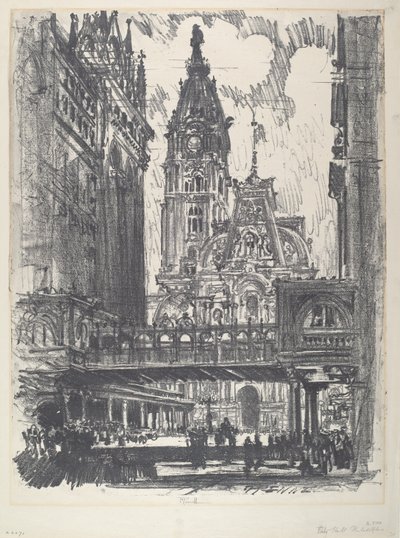 Das Rathaus und die Brücke über die Market Street von Joseph Pennell