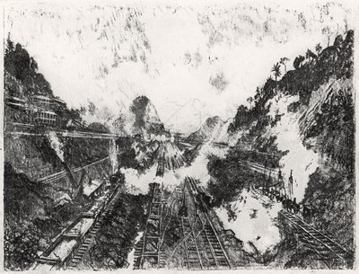 Der Schnitt in Richtung Ancon Hill, Platte XVII aus Der Panamakanal von Joseph Pennell, 1912 von Joseph Pennell