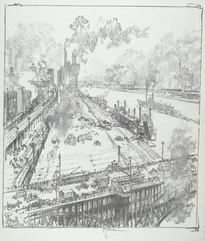 Das Ufer von der Eads-Brücke, St. Louis von Joseph Pennell
