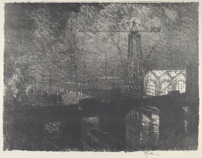 Die Geschäfte bei Nacht, Schichtwechsel, 1916 von Joseph Pennell