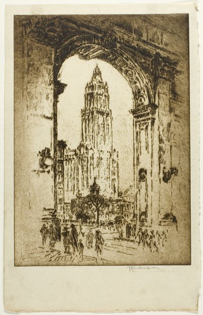 Das Woolworth-Gebäude durch den Bogen von Joseph Pennell