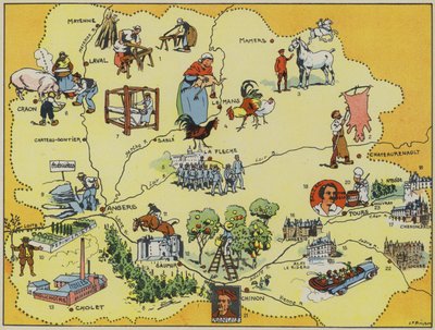 Maine-Anjou-Touraine (Farblithografie) von Joseph Porphyre Pinchon