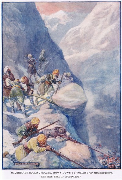 Zerquetscht von rollenden Steinen, niedergemäht von Musketenschüssen, fielen die Männer zu Hunderten von Joseph Ratcliffe Skelton