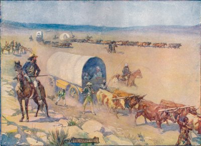 Die Ochsenkarren zogen langsam über die welligen Ebenen, um 1908, um 1920 von Joseph Ratcliffe Skelton