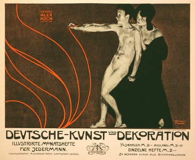 Reproduktion eines Plakats, das Deutsche Kunst und Dekoration bewirbt, eine monatliche illustrierte Zeitschrift für jedermann, 1898 von Joseph Rudolf Witzel